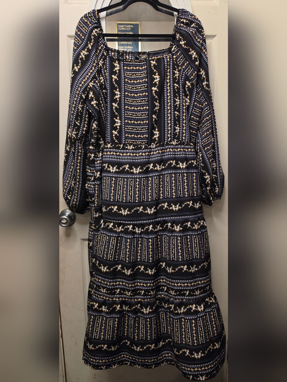 Suzanne Betro Navy and Cream Printed Midi Dress